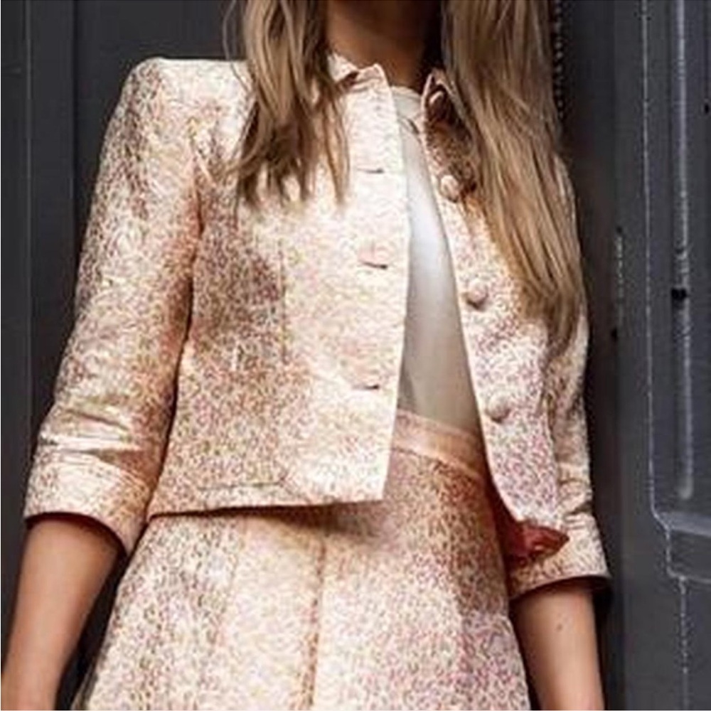 Brooks Brothers Pink and cream cropped jacket with 3/4 sleeves Size 2